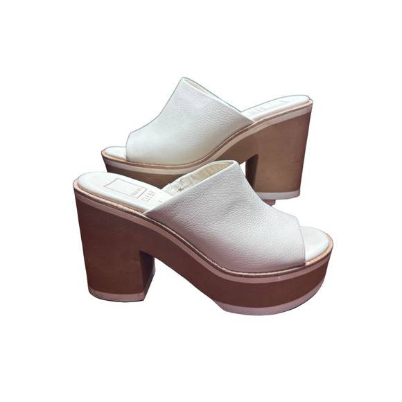 Dolce Vita Clear White Brown Platform Open Toe Mules Sandals Size 7 Disco Boho - Picture 1 of 8